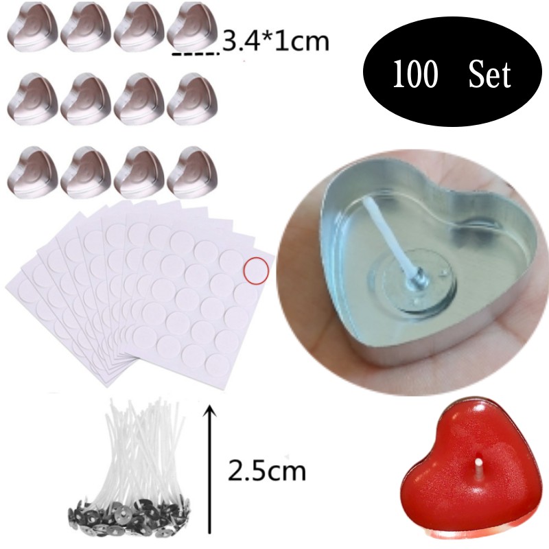 Candle Making Set - 100 セットハート型空のアルミティーライトキャンドルワックス缶瓶ケースコンテナ金型ホルダー DIY キャンドル作成ツール