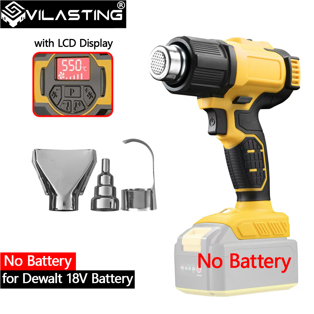 Heat Gun Embossing - VILASTING ホットエアガン 550 ℃ デウォルト18Vバッテリーピン用ノズル付きLEDディスプレイ付き調節可能な温度コードレス電気ヒートガン