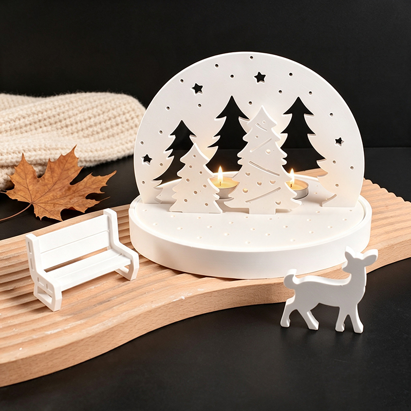 Candle Making Set - クリスマスエルクティーライトキャンドルホルダーシリコンモールド、3Dレジンプラスタートレイモールドキット、DIY冬景色ランプベースクラフトツールセット