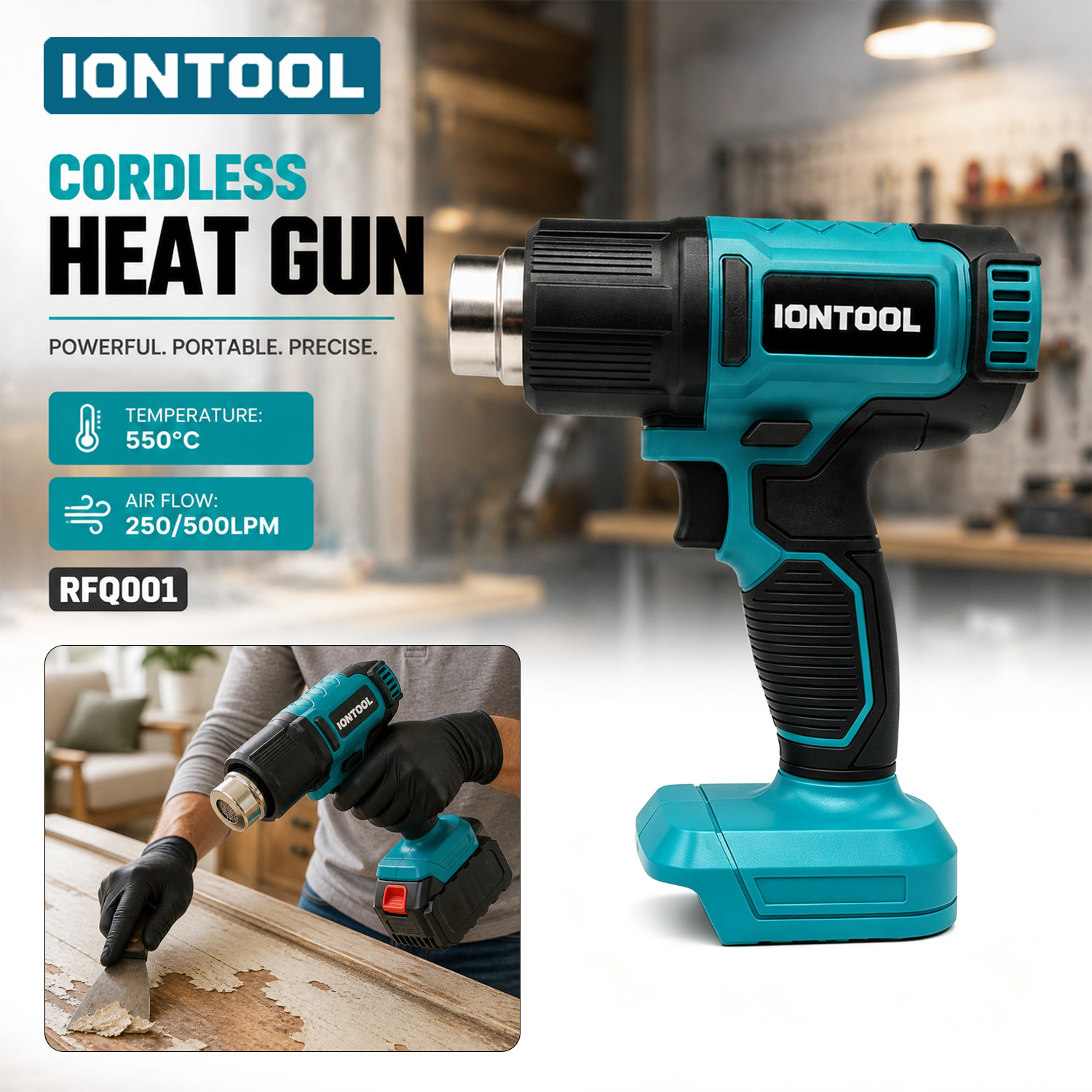 Heat Gun Embossing - IONTOOL ポータブルコードレスホットエアガン 550 ℃ 250‑500LPM ベアユニット、家庭でのDIYクラフトや材料の加熱作業用