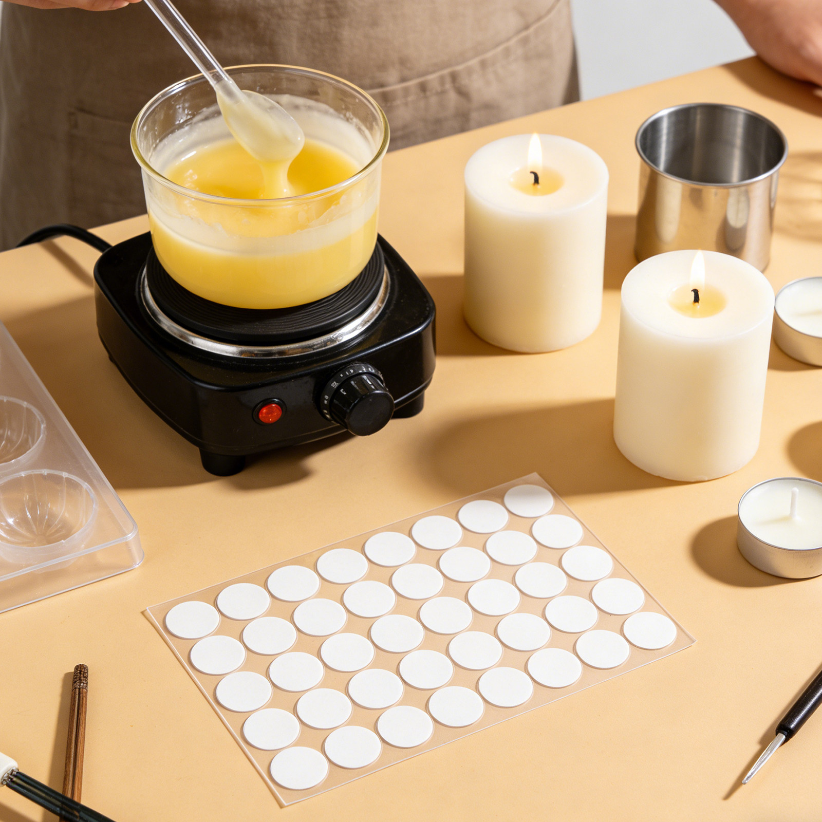 Adhesive Dot Wick - 800枚入りキャンドル芯ステッカー 両面ドット 耐熱性 自己粘着フォームタブ DIYワックス芯粘着パッド作成用