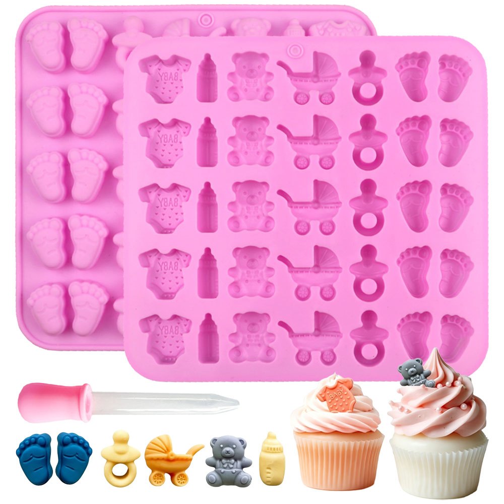 Candle Making Set - 2個入りシリコンモールドセット 35個のキャビティを持つベビーフィート型おしゃぶり付きロンパース型 ドロッパー付き DIY大豆ワックスキャンドル/石鹸/レジン工芸ツール ギフトデコレーション