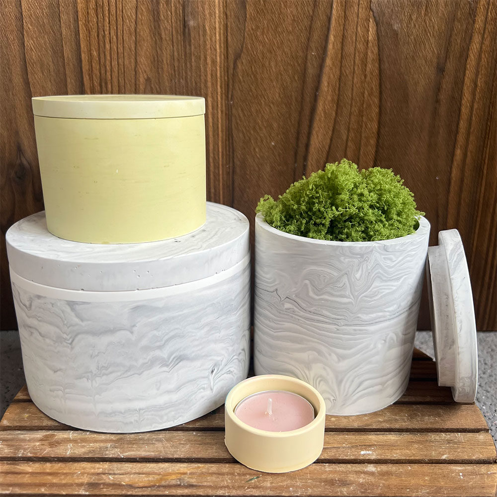 Candle Making Vessels - ラウンドセメントキャンドルキャニスターシリコンモールド収納ボックス蓋付きエポキシモールド DIY コンクリート植木鉢鋳造金型