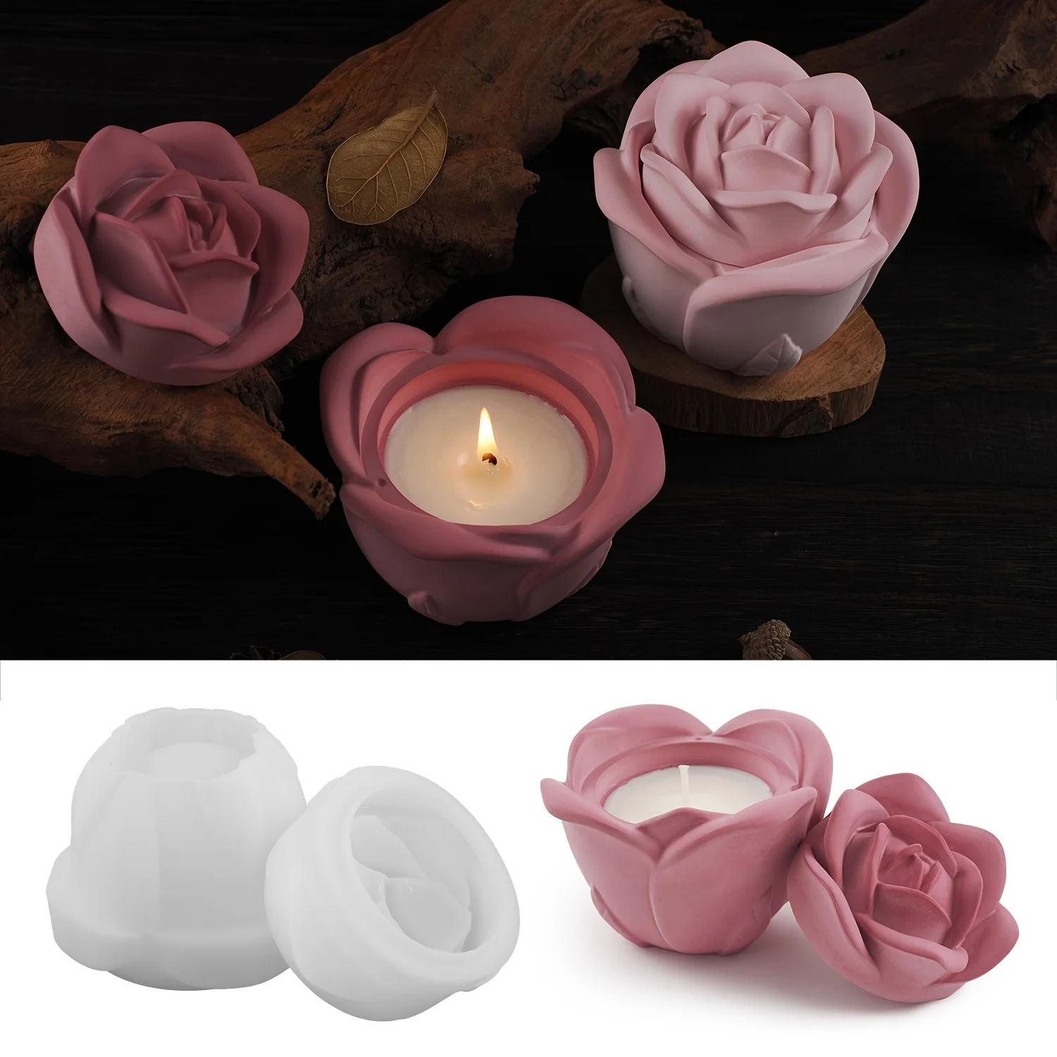 2ピースセット ローズ型シリコンモールド 蓋付き、エポキシ樹 - Candle Making Set のレビューと価格