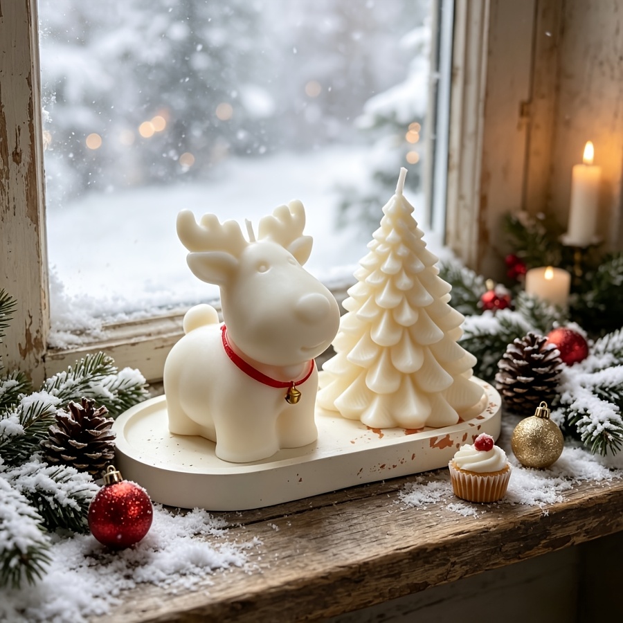 粘土シリコンモールド3点セット：クリスマス鹿、クリスマスツリ - Candle Making Set のレビューと価格