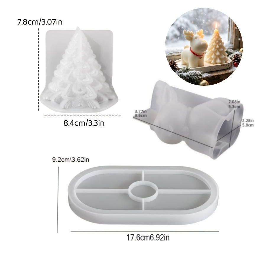 粘土シリコンモールド3点セット：クリスマス鹿、クリスマスツリ - Candle Making Set のレビューと価格