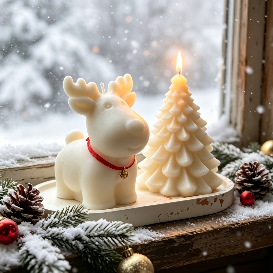 粘土シリコンモールド3点セット：クリスマス鹿、クリスマスツリ - Candle Making Set のレビューと価格