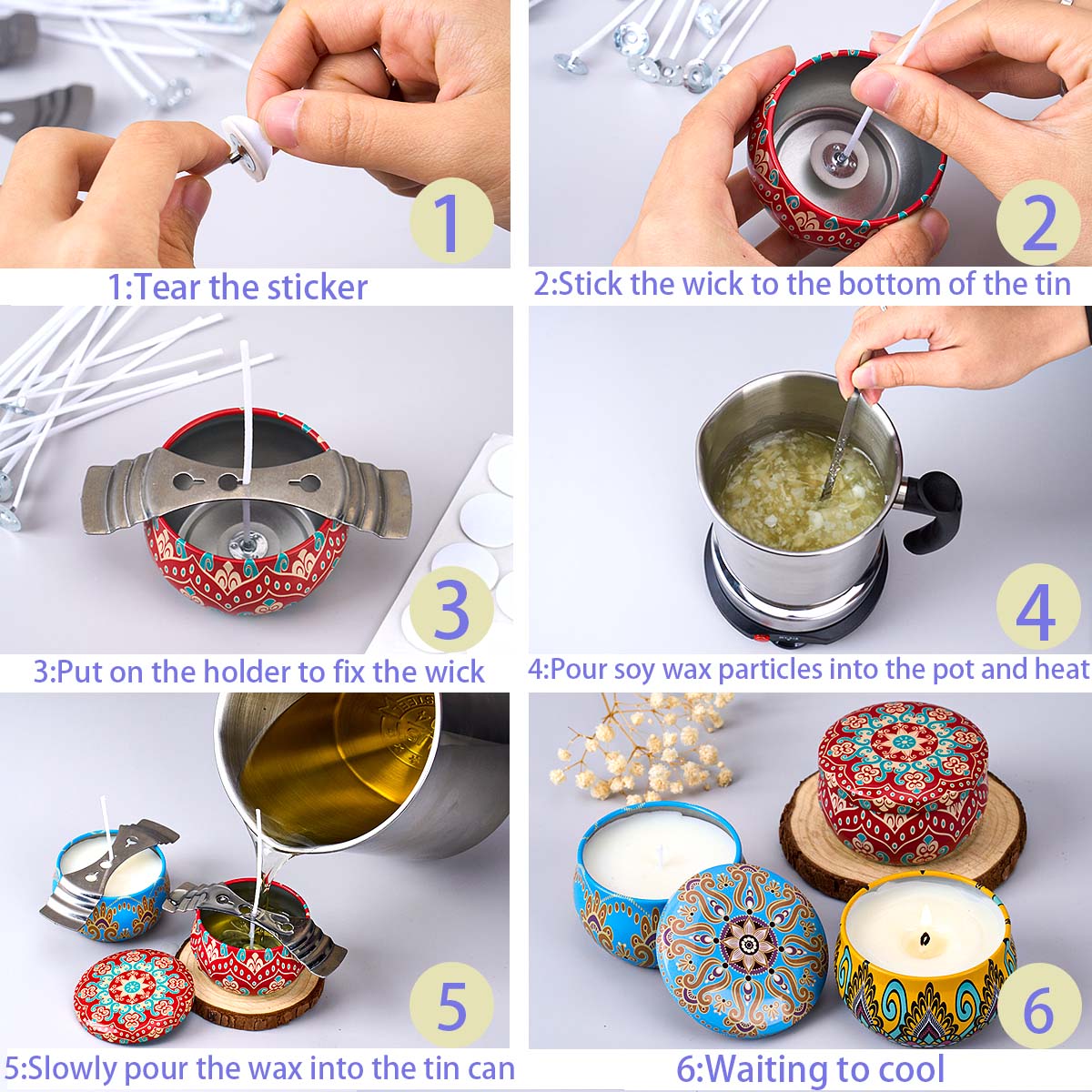 DIYアロマキャンドル作成ツールキット、ソイワックス、芯、ス - Candle Making Vessels のレビューと価格