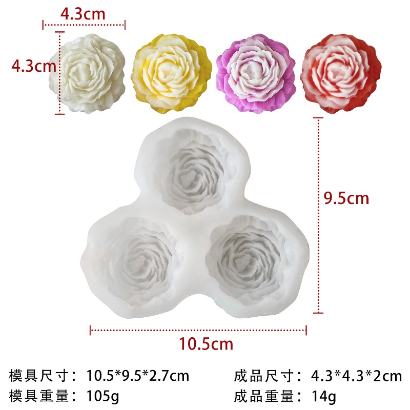 3個/セット 牡丹の花 キャンドル シリコンモールド 3D  - Candle Making Set のレビューと価格